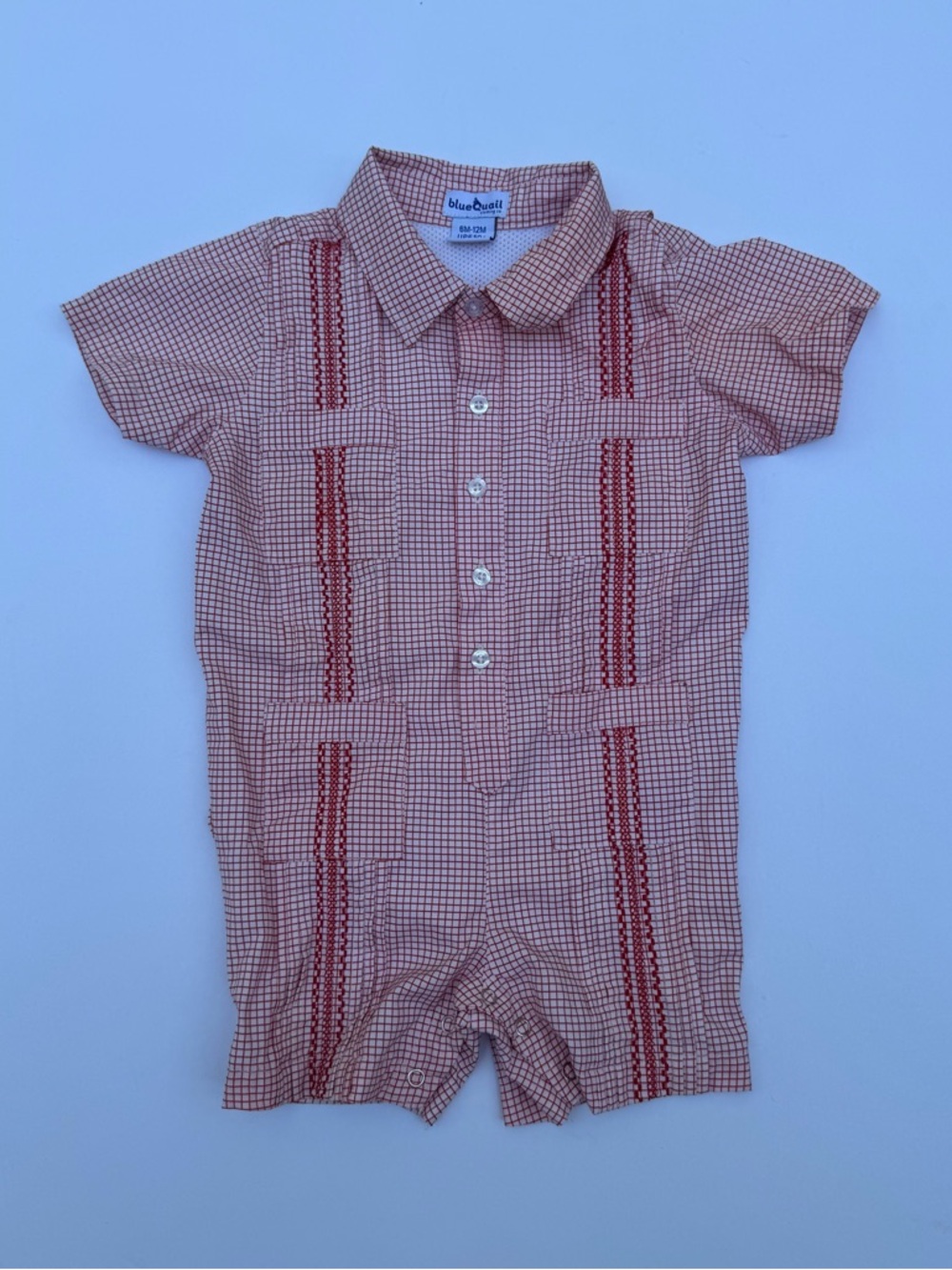 BlueQuail Guayabera Red Checkered Romper